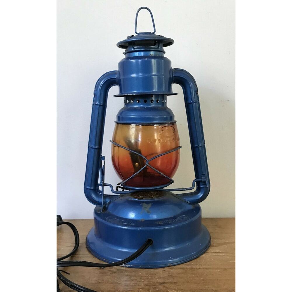 Vintage Dietz Little Wizard Blue Camping Train Lantern Electric Lamp Untested